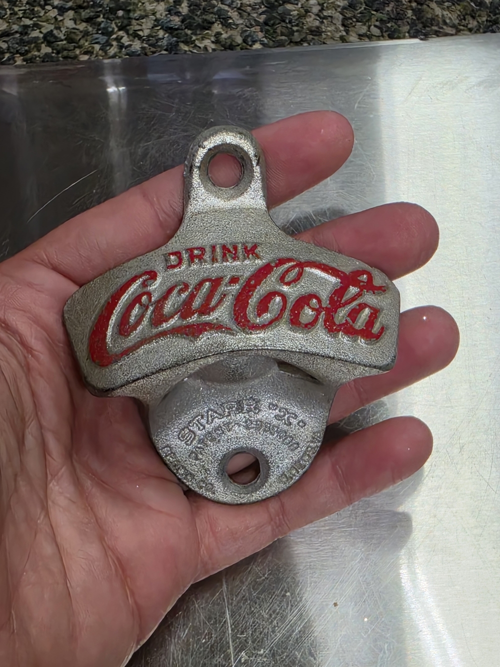 Coca Cola Silver Wall-Mounted Bottle Opener with Red Logo